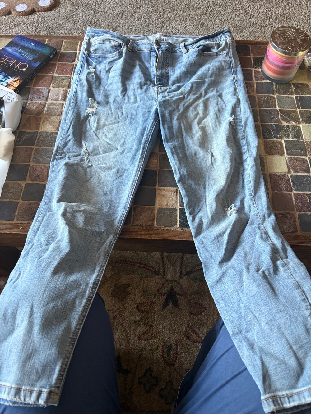 Light Blue Skinny Jeans for Women - Distressed Stretch Denim